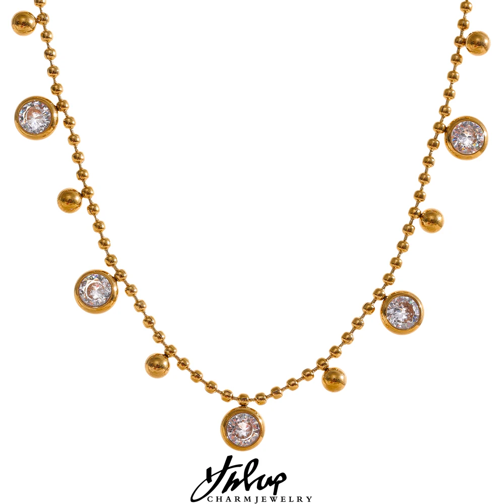 

Yhpup Luxury Shiny Cubic Zirconia Chain Stainless Steel Aesthetic Necklace Bracelet Waterproof Fashion Jewelry Women Party Gift