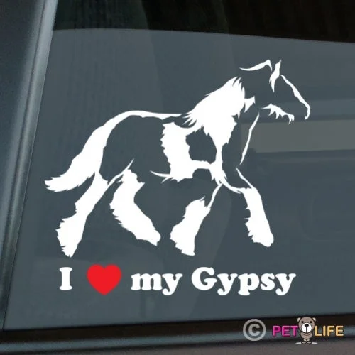 

I Love my Gypsy Sticker Die Cut Vinyl - Ver 4 Irish Cob Coloured Tinker Horse car decals