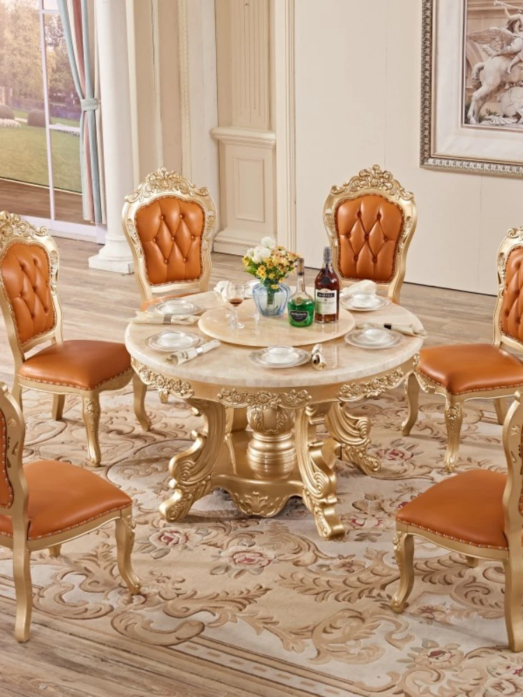 

Обеденный стол в европейском стиле, полностью из твердой древесины, обеденный стул, обеденный стол для гостиной, мраморный обеденный стол, м...