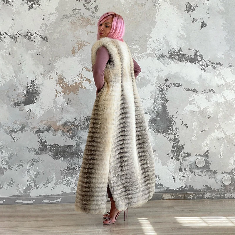 Genuine Fox Real Fur Vest Jacket Women High Street Tide Clothing Autumn Winter Sleeveless O-neck Natural Fox Fur Coat Female