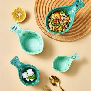 Creative Ceramic Measuring Spoon Western Food Sauce Mini Cup with Scale Household Baking Tool Dessert Fruit Salad Bowl Tableware