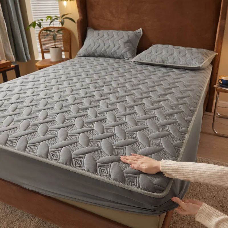 

ZHENXISHUSHIMOXI Cotton Quilted Bed Mattress Protector Skin-friendly Tight-wrap Bed Sheet Thicken Mattress Topper Cover Textile