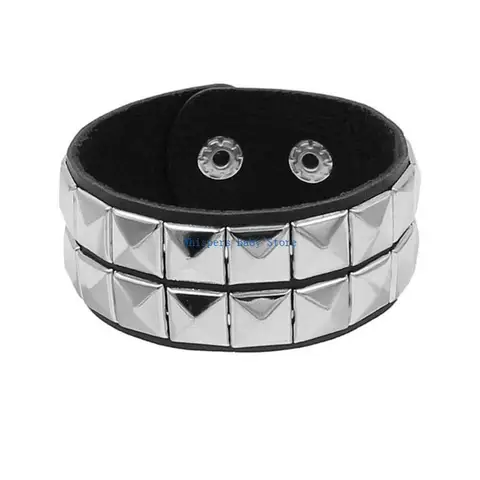 Кожаный браслет U90E с квадратными шпильками