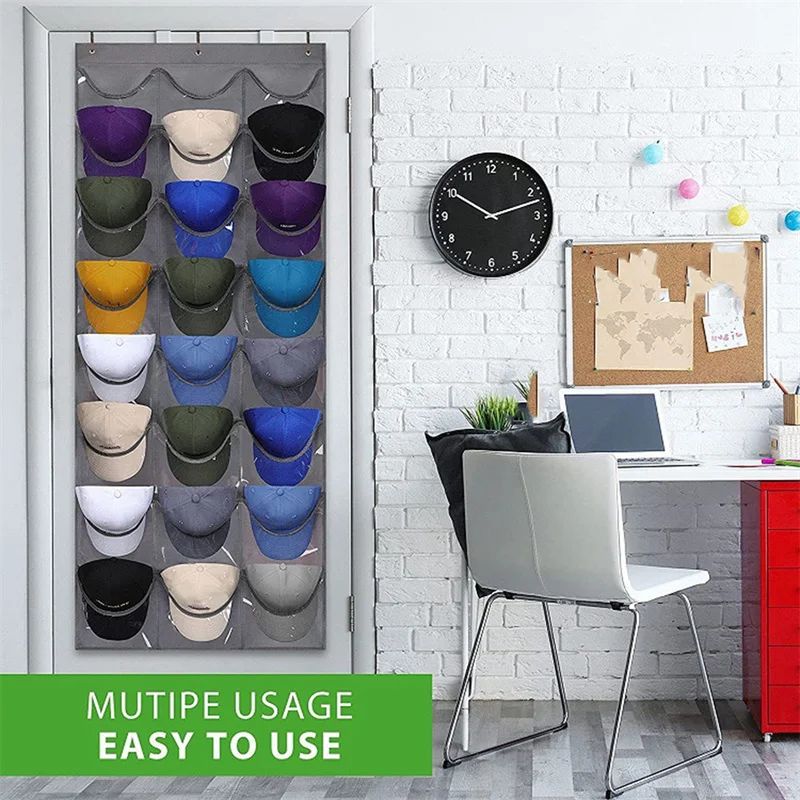 

Transparent Portable Wall Hook Storage Bags Cap Organizer with Deep Pockets to Protect Store & Display