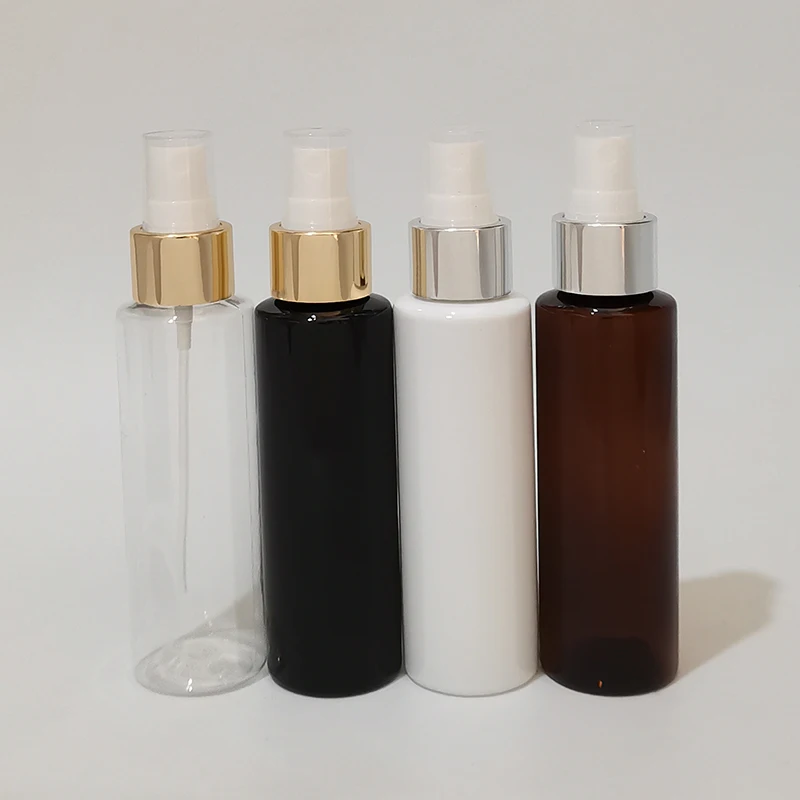 50pcs 100ml Empty gold silver Sprayer Pump white black clear Bottle with gold silver atomizer Cosmetic Perfume Container