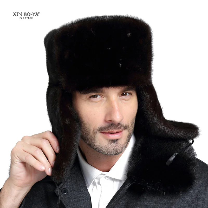 Winter Hat Keep Warm Men"s Winter Cap Mink Fur Cap 2022 Russian Ski Hat Fur Bomber Real Fur Caps For Men Fashionable Hats