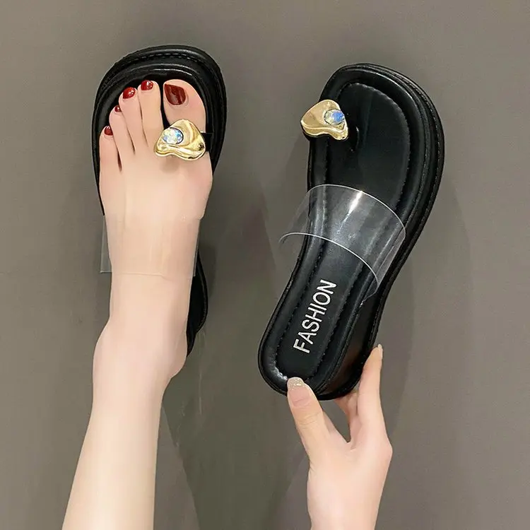 Thick Bottom Wedge Slippers Women's Summer Outer Wear 2023 New Korean-style Transparent High Heel Sandals