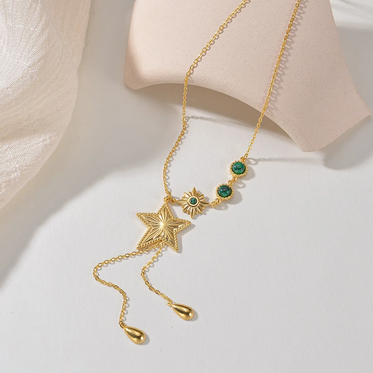 Gold Color Plated Women Stainless Steel Necklace Star Pendant Turquoise New Arrival Unique Girl Jewelry