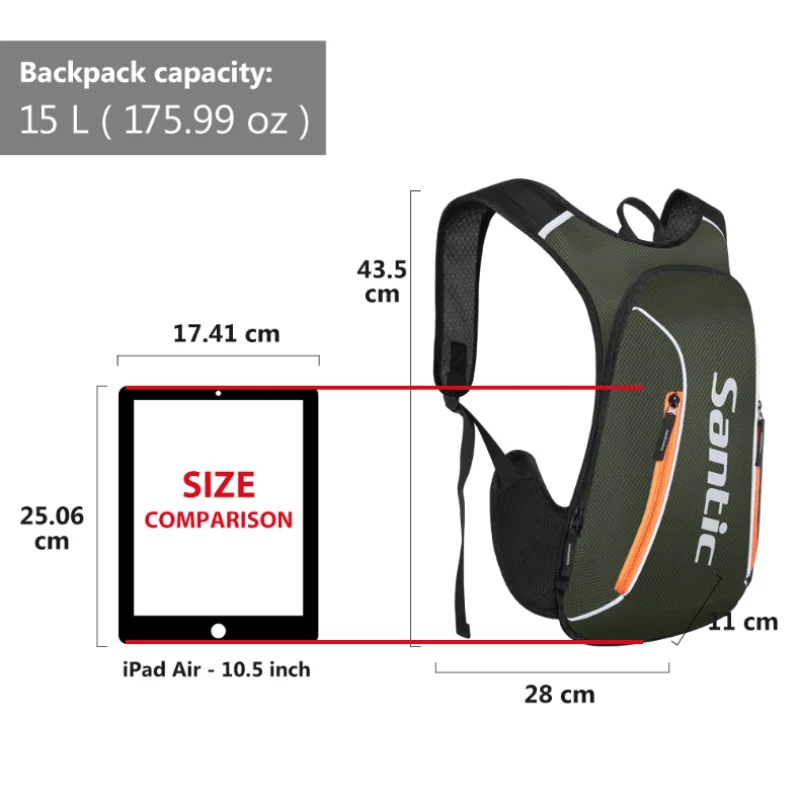Santic Cycling Backpack 15L Portable Waterproof Reflective Gym Bag Large Capacity Bicycle Bag Outdoor Sports Commute Backpack
