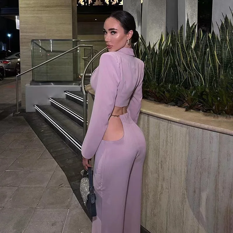 Женский элегантный комплект из жакета с длинным рукавом и брюк заниженной талией