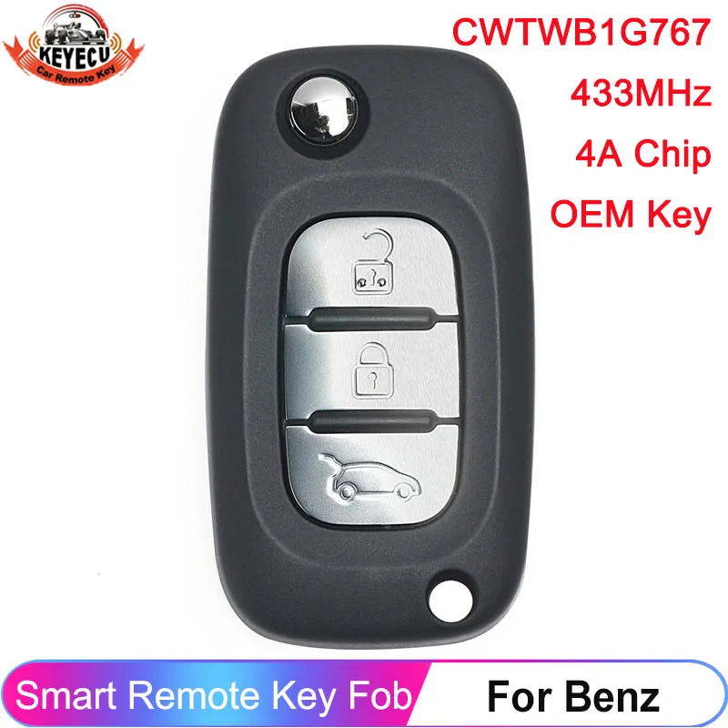 

KEYECU Remote Car Key For Benz Smart Fortwo 453 Forfour 2015 2016 2017 FCC ID: CWTWB1G767 Fob 3 Button 433MHz 4A Chip TWB1G767