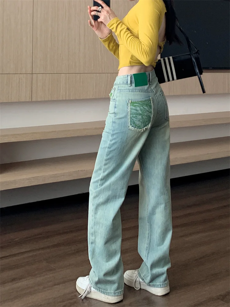 

Модные брюки GP4990, джинсы, женские осенние брюки с высокой талией, приталенные и универсальные, прямые брюки с эффектом потертости, новинка 2023