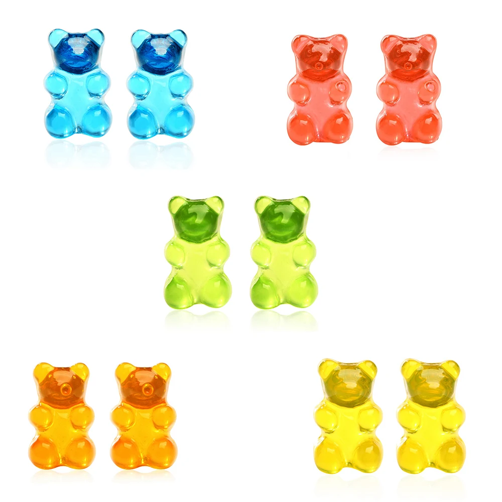 

5Pairs/SET Candy Color Acrylic Jelly Gummy Bear Studs Earrings for Women Girl Animals Studs Cartoon Animal Earrings
