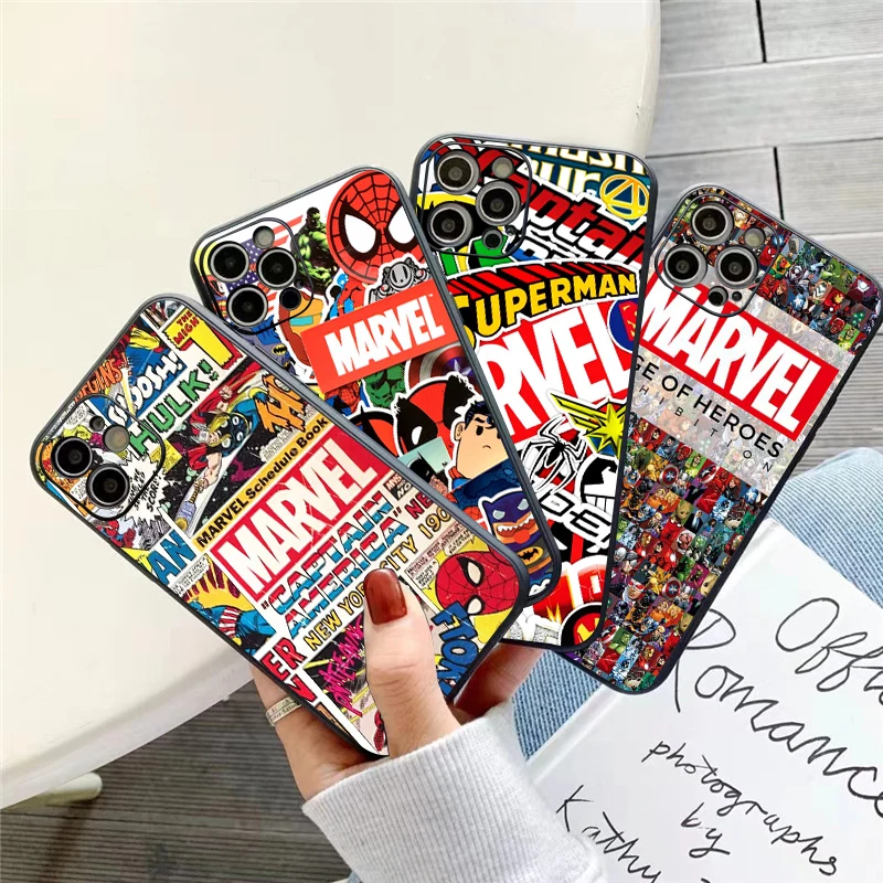 

Phone Case Marvel Luxury Comics Logo For iPhone 11 12 13 Pro 12 13 Mini X XR XS Max 5 6 7 8 Plus SE 2020 Soft Silicon Back Funda