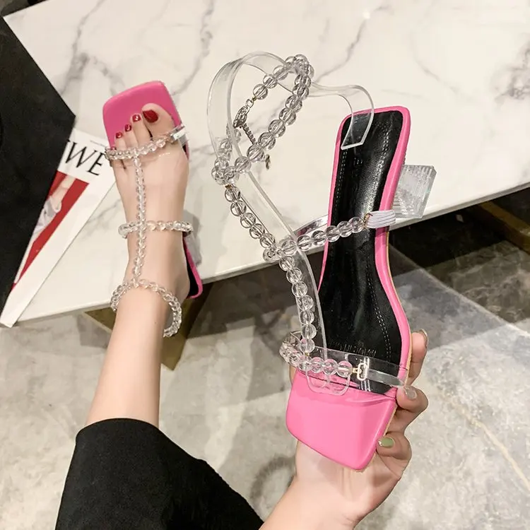 Блестящие сандалии с кристаллами на среднем каблуке Размеры 35-40 |