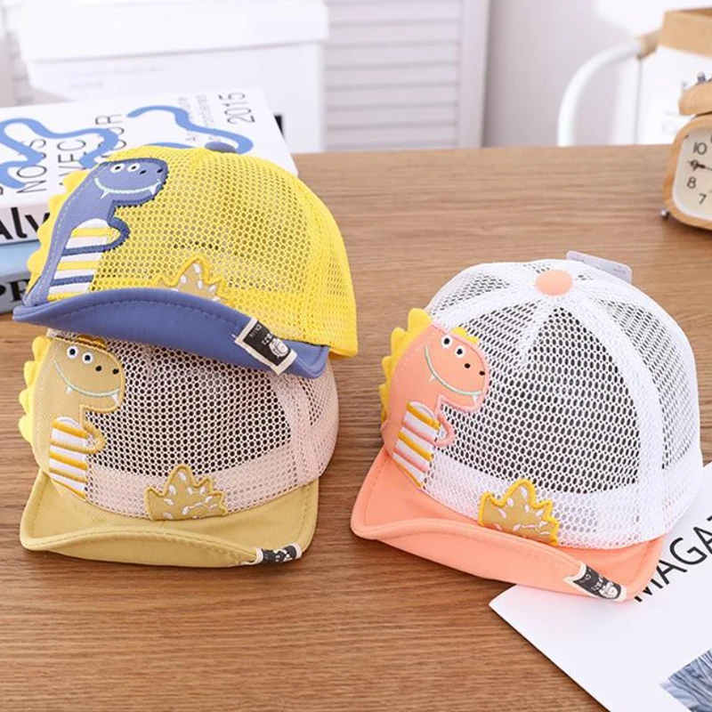 

Детская шапка с мультяшным динозавром, сетчатая дышащая бейсболка, Пляжная дышащая регулируемая, летняя