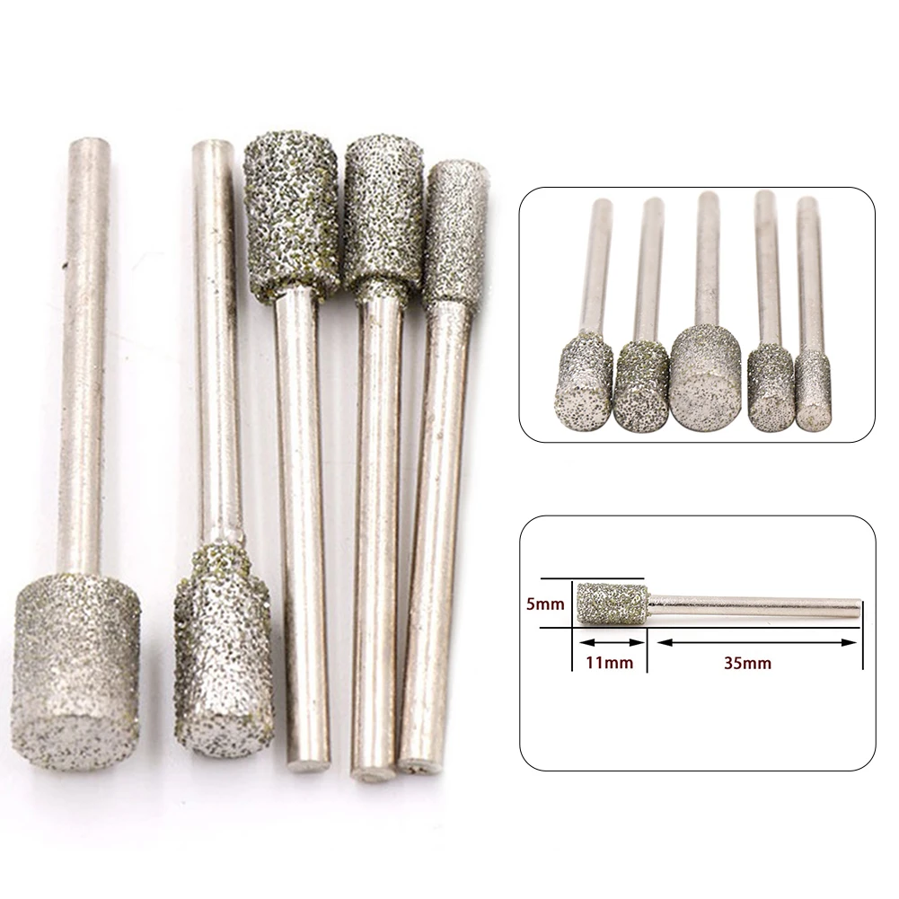 

5Pcs 60Grit 3/4/5/6/8mm Diamond Grinding Burr Abrasive Bits For Electric Mill Polishing Grinding Metal Jade Wood Glass