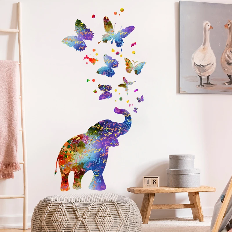 

1 Elephant Cat and Butterfly Wall Sticker PVC Self Adhesive Animal Room Brings Natural Mysterious Vitality for Home Decoration