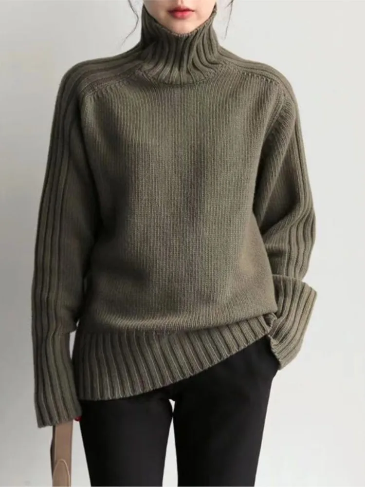 Вязаный осенне-зимний пуловер с воротником свитер женский повседневный длинным