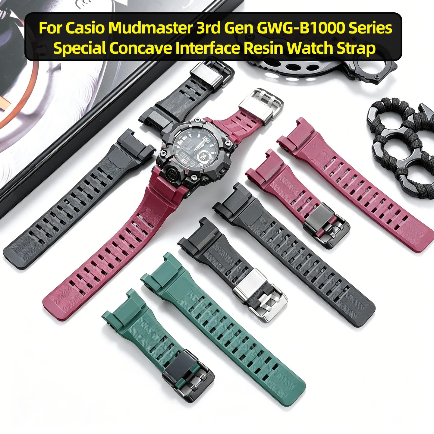 Фото Ремешок для часов Casio G-SHOCK Mudmaster GWG-B1000, третье поколение, модифицированный, из полимерной резины, мужские аксессуары для часов №1