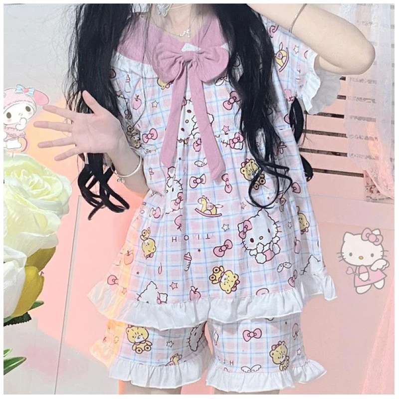 

Летняя Пижама с коротким рукавом и шортами Hellokittys для девочек