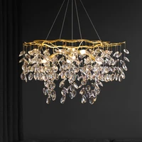 Luxury Branch Copper Led Pendant Lights Modern Living Room E14 Lustre K9 Crystal Pendant Lamp Gold Lustre Led Lighting Fixtures