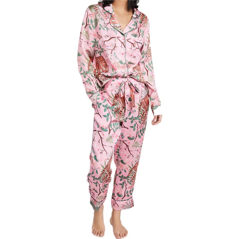 New Designer Pajama Set Tiger Blossom Silk Pyjamas Women's Satin Pajamas Set Women's Sleepwear Dropshipping
