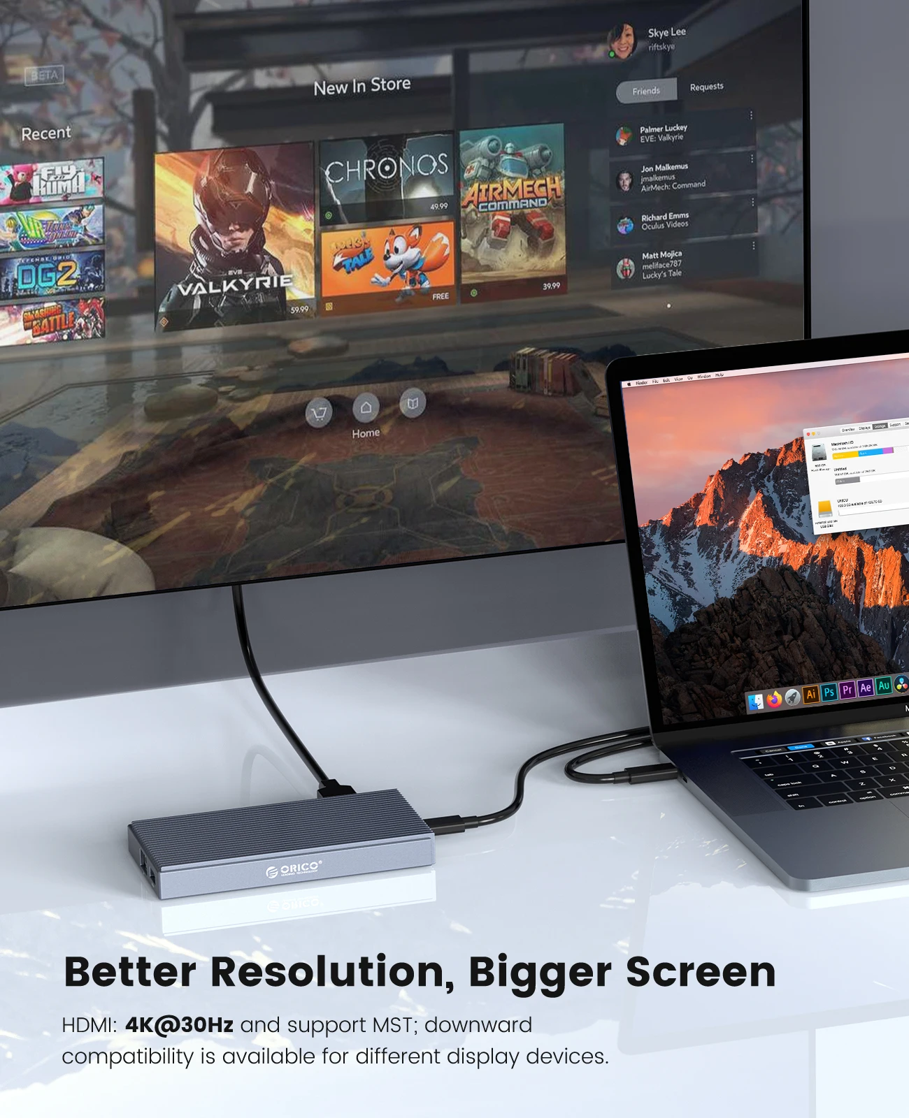 ORICO USB C HUB with External M.2 NVMe SSD Enclosure to 4K30Hz USB 3.1 10Gbps PD100 Charging RJ45 Adapter Type-C Docking Station