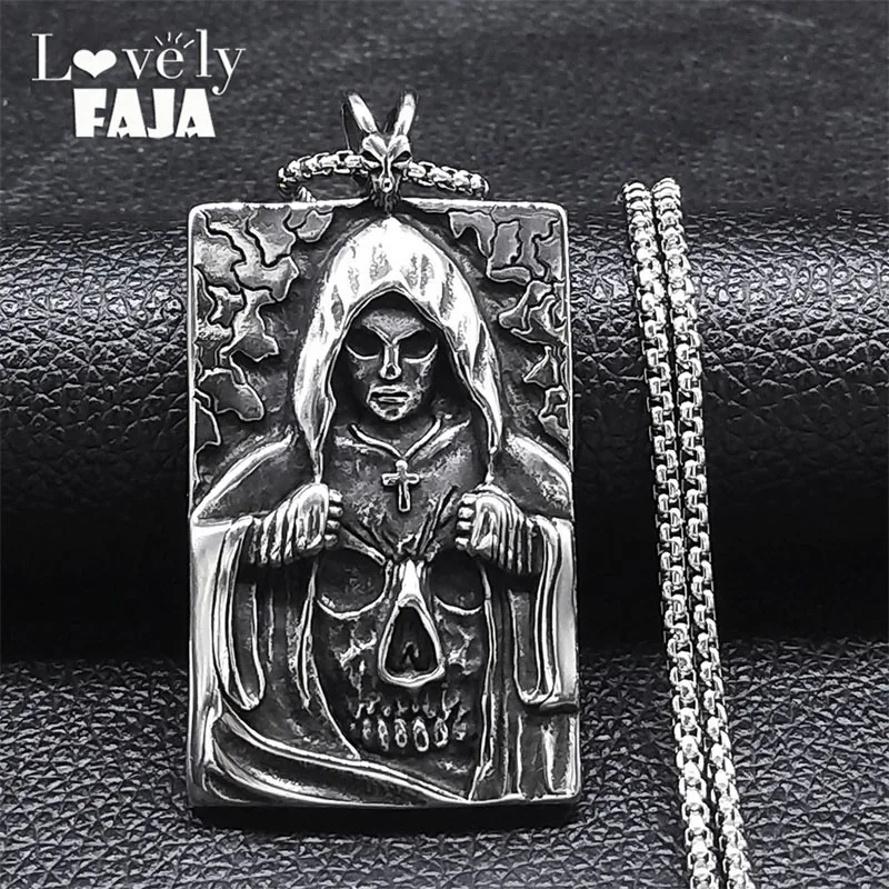 Длинное ожерелье из нержавеющей стали в виде креста Сатаны