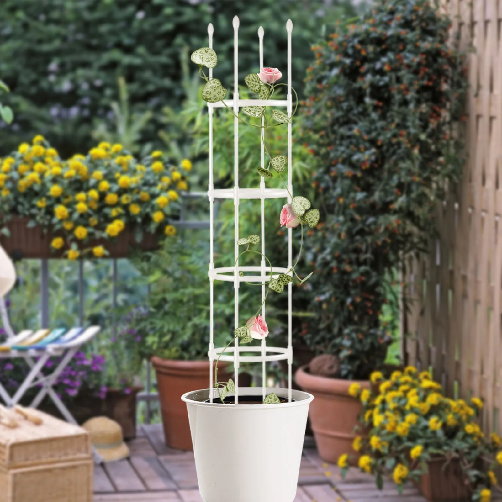 

Garden Obelisk Trellis For Climbing Plants 1.7M Plant Cage And Support For Vines Roses Rustproof PE PP Coating Steel Frame For
