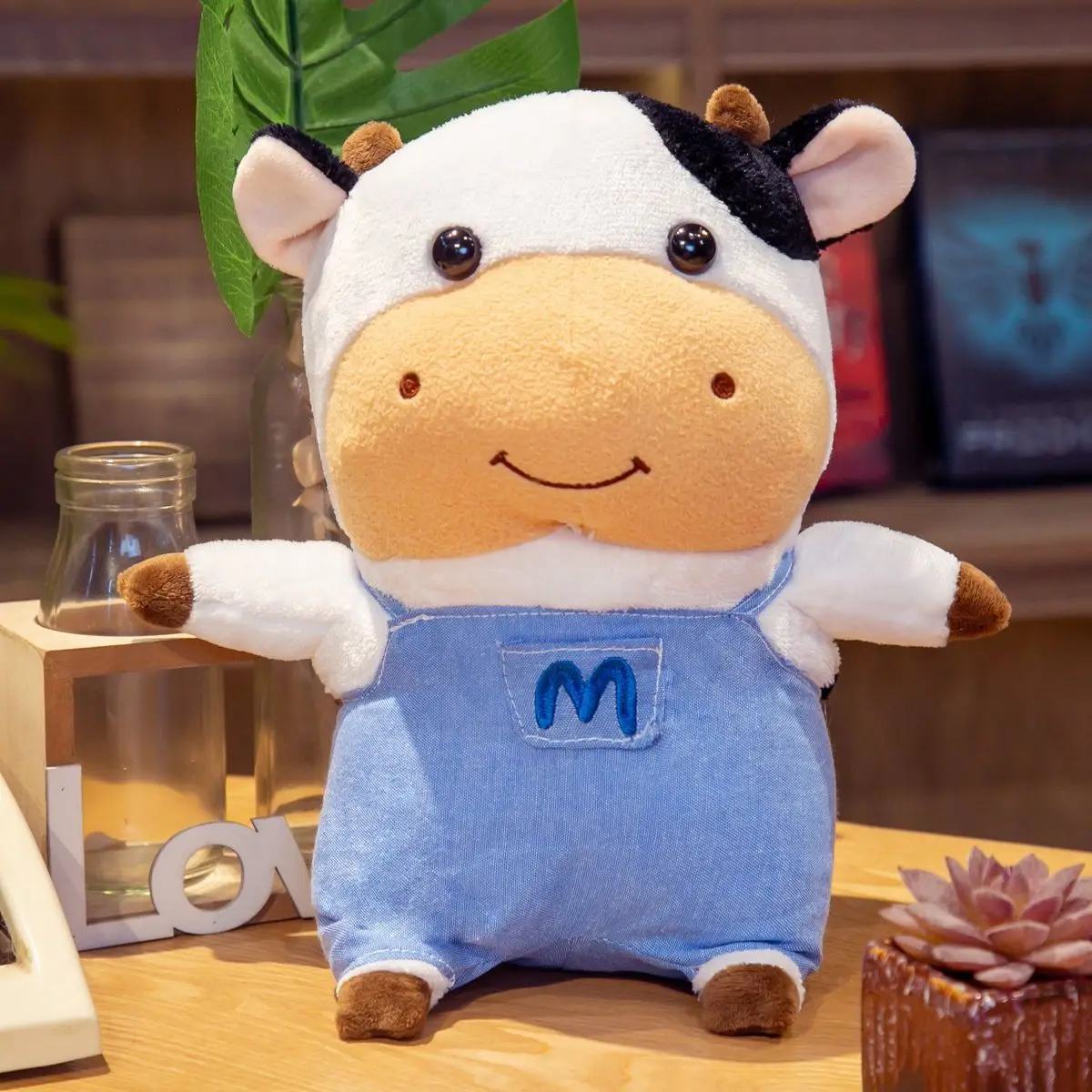 23/30/40CM Милые супер комбинезоны из денима с рисунком коровки - подарок на детский день рождения, праздничная комната, наполненные ПП хлопком.