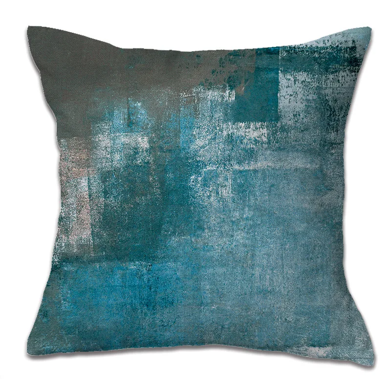 

New Pillowcase Linen Geometric Abstract Color Matching Art Splicing Wind Blue White Gray 05TNFDMJK01