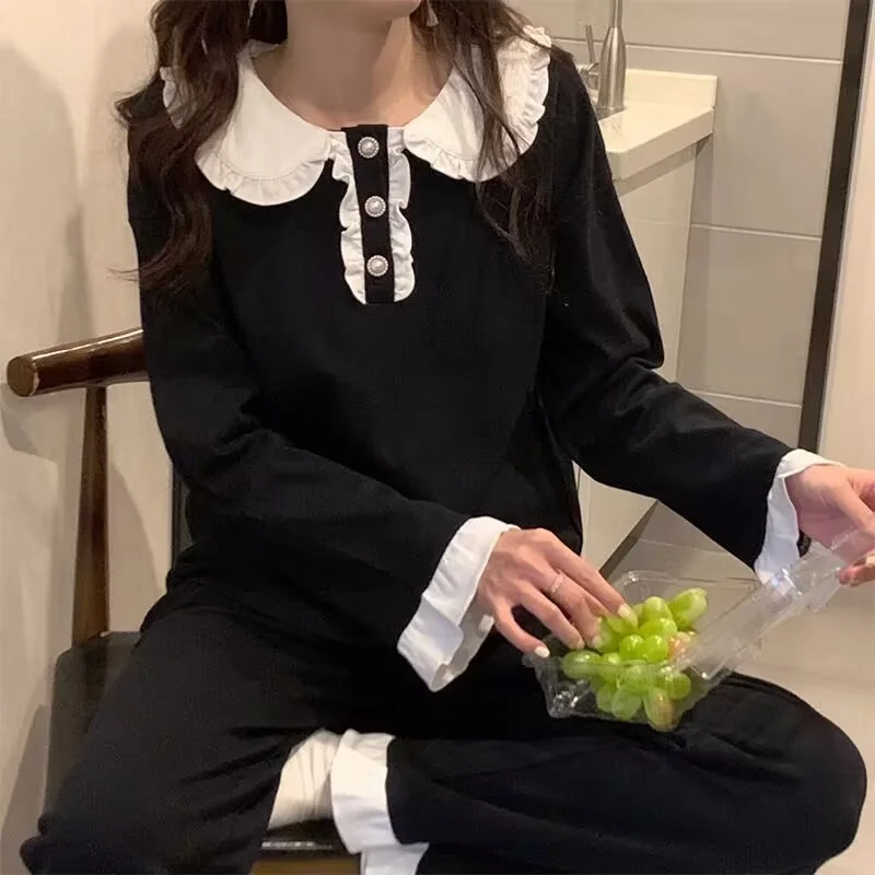 

2 шт./комплект, Женская длинная пижама с длинным рукавом и воротником