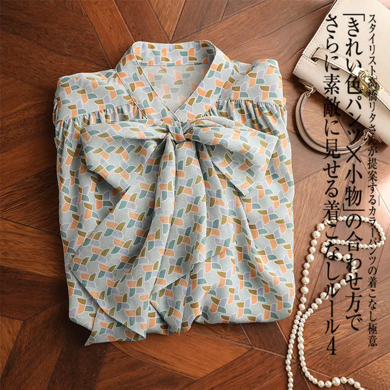 

Женская шифоновая рубашка с длинным рукавом, с принтом