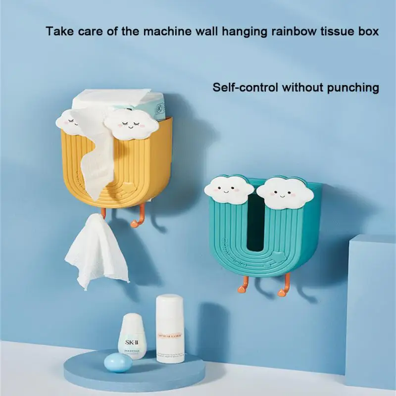 

Creative Tissue Box Non-perforated Storage Rack Hung Upside Down Kitchen Toilet Wall Hanging Multifunctional Cloud Paper Box