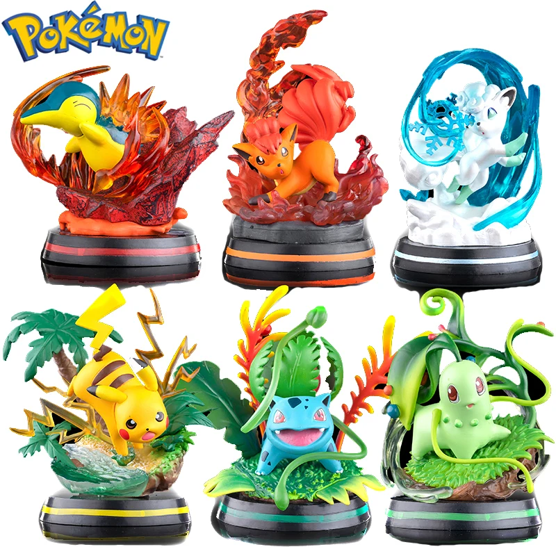 

Pokemon Anime Action Figures Pikachu Cyndaquil Chikorita Vulpix Bulbasaur PVC Desktop Decor Collectible Gk Model Dolls Kids Toys