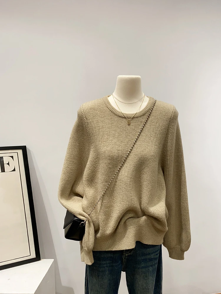 Приятный для кожи мягкий без галстука ~ однотонный свитер с круглым вырезом в