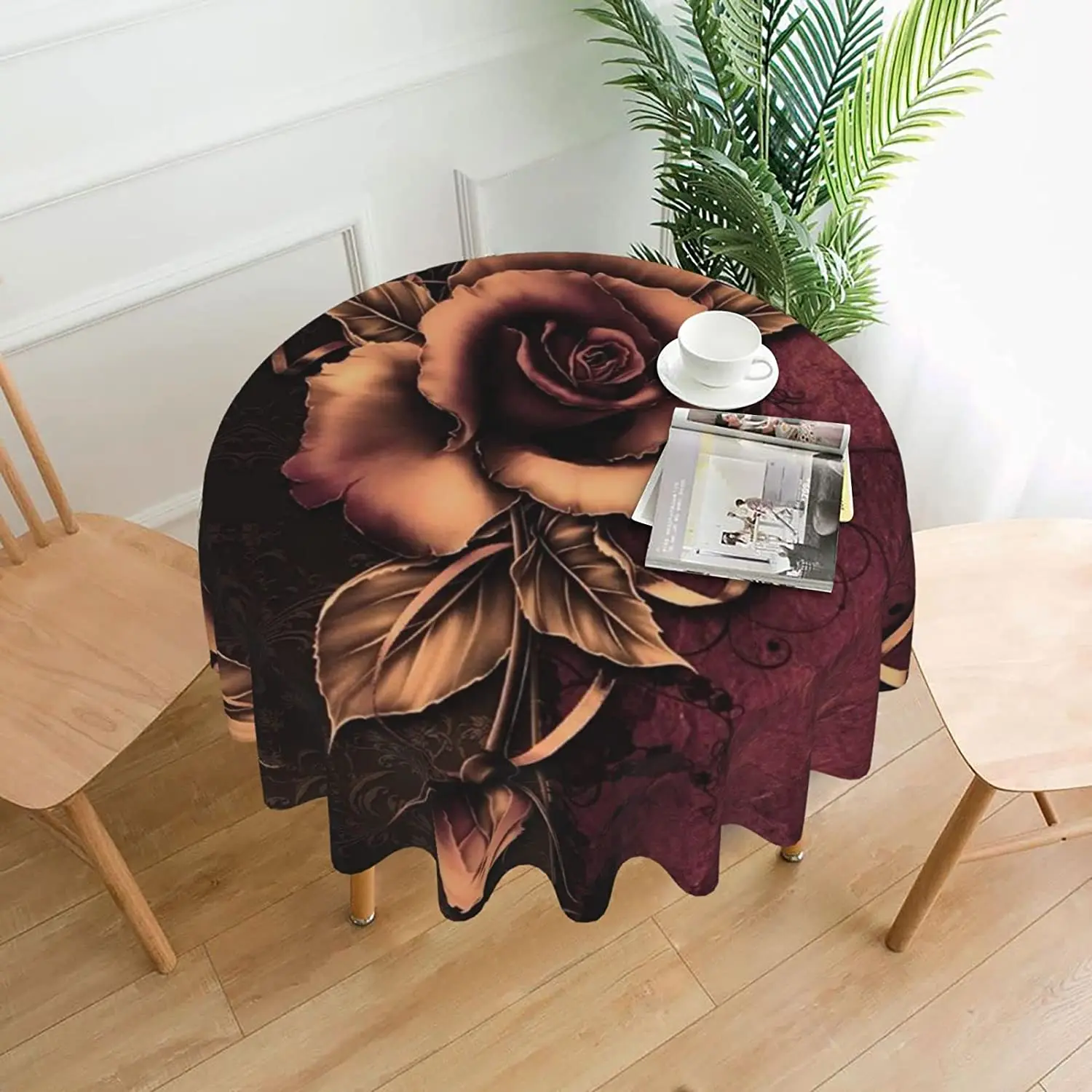 

Gothic Rose Print Round Tablecloth - 60 Inch, for Outdoor Picnic, Water Resistant Spill Proof and Washable Tablecloth