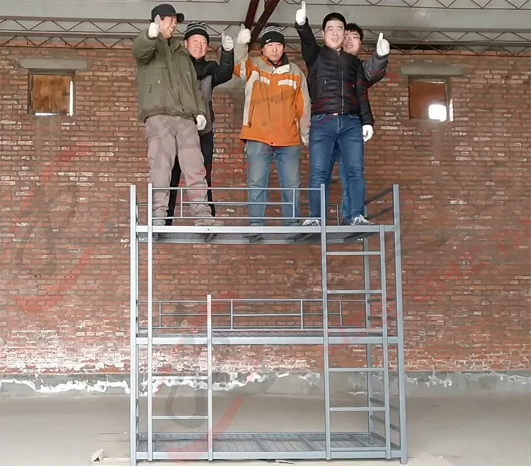 Фото JZD Прочная двухъярусная кровать из кованого железа размера «king-size» с шкафчиком для школы №2