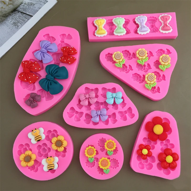 Милый мультяшный подсолнух пчела бант силиконовая форма для DIY кексов помадки