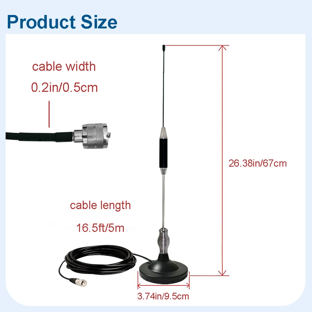 27MHz High Gain CB Radio Antenna with 5 Meters Feeder Cable Heavy Duty Magnet Mount Mobile / Car Radio enlarge