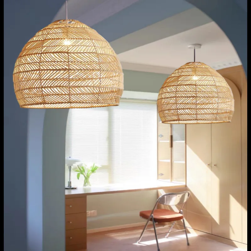 Chinese Hand-woven Natural Bamboo Pendant Light Rattan Lamp Bamboo Chandelier Retro Cafe Bar For Home Restaurant Bedroom Lights