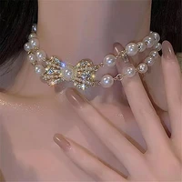 new fashion trend retro unique design exquisite elegant double layer pearl diamond necklace women jewelry party gift wholesale