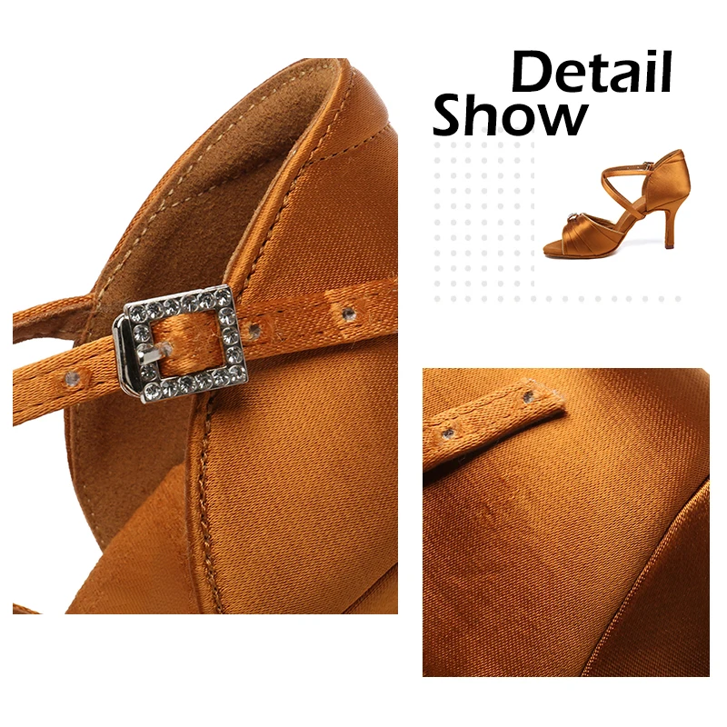 Dance Shoes For Women Latin Elegant Heels Ballroom Dancing Shoes Suede Sole Tango Samba Salsa Sandals Decorate with Rhinestones