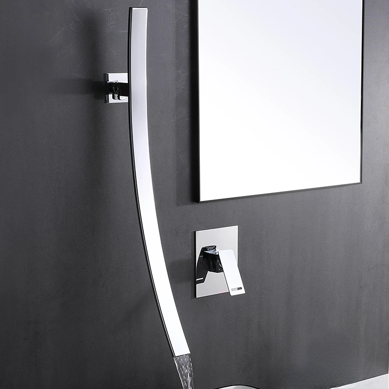 

Bathroom Faucets Widespread Wall Mounted Sink Basin Faucet Long Spout Brass In-Wall Water Tap