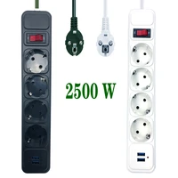 network filter 2500w 10a power strip switch eu plug sockets with 2m extension cord surge protector 4 ac outlets 2 usb charging