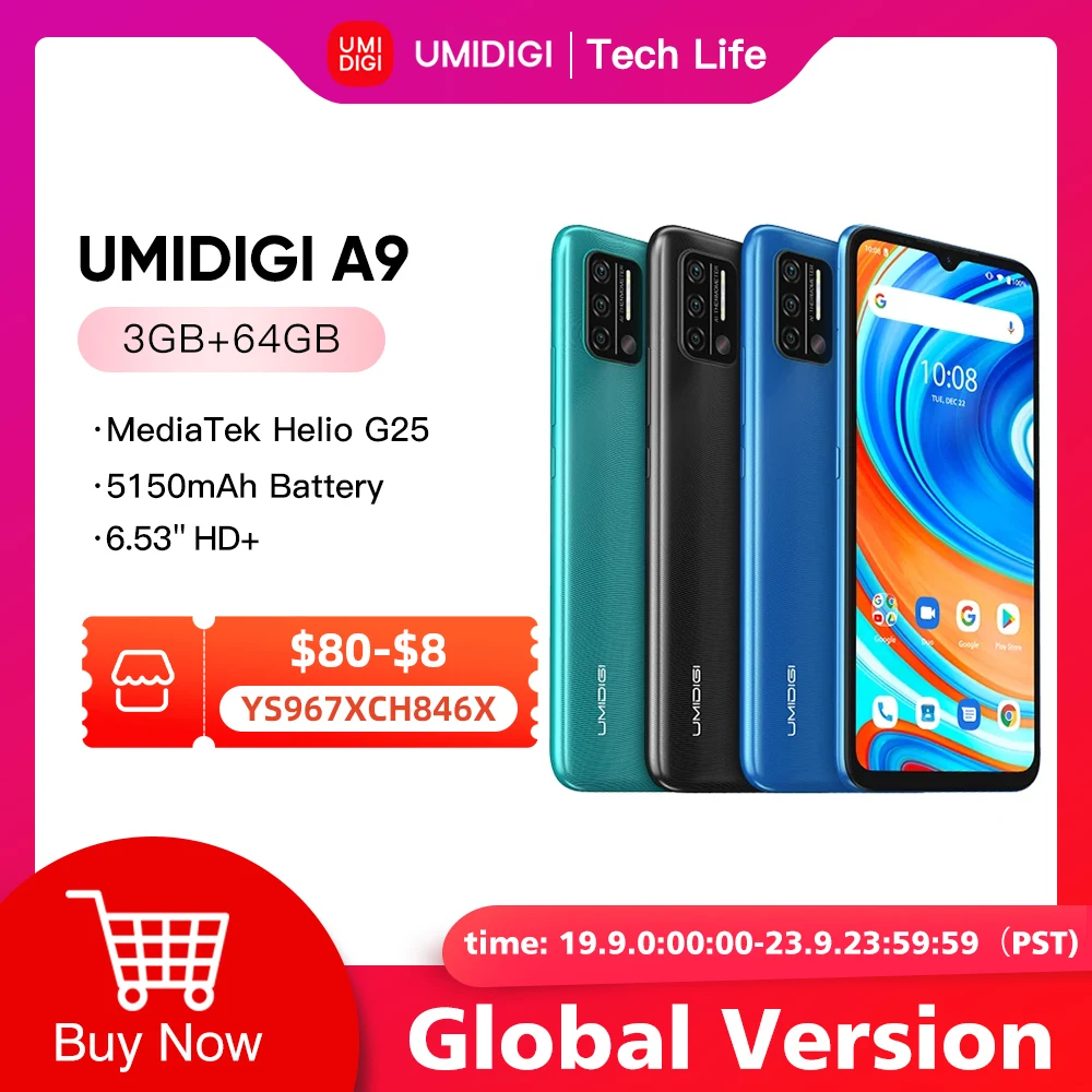 Смартфон UMIDIGI A9 на Android 11 восемь ядер экран 6 53 дюйма 3 ГБ + 64 | Мобильные телефоны и
