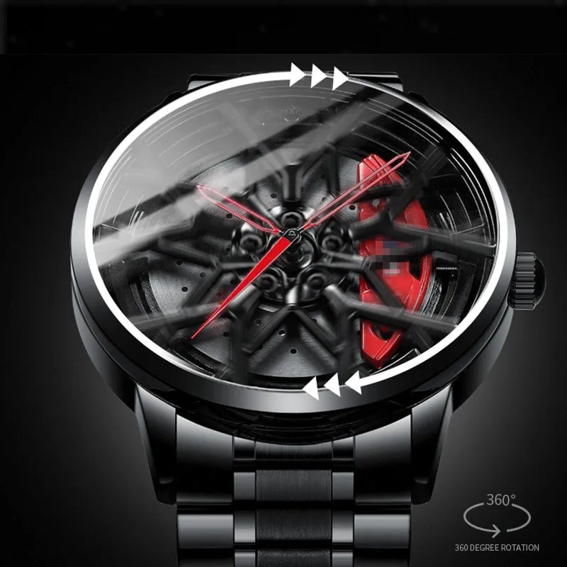 

Car Rim Wheel Watch 360 Degree Rotation Watch For Men Watches Quartz Wristwatches Rim Hub Wacthes Brand New 3D Model Spinning