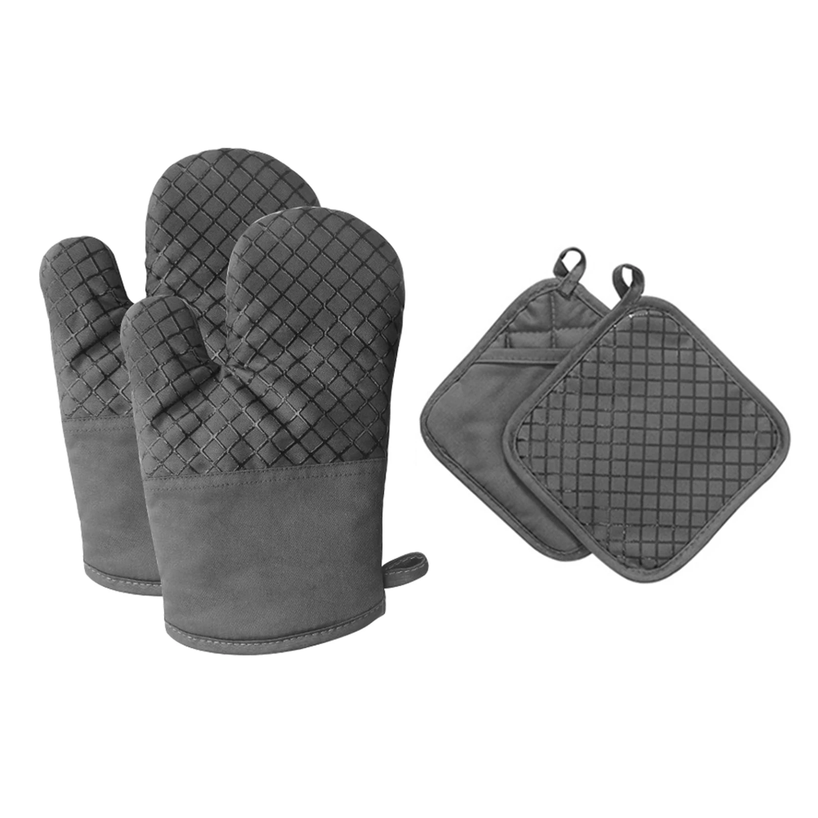 

4pcs Soft Baking Cooking Anti Scalding Heat Resistant Home Kitchen With Pot Holder Grilling Protective Non Slip Oven Mitts Set