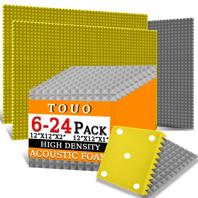 Акустическая пена TOUO 6/12/24 шт. звукопоглощающие панели в виде пирамиды для офиса